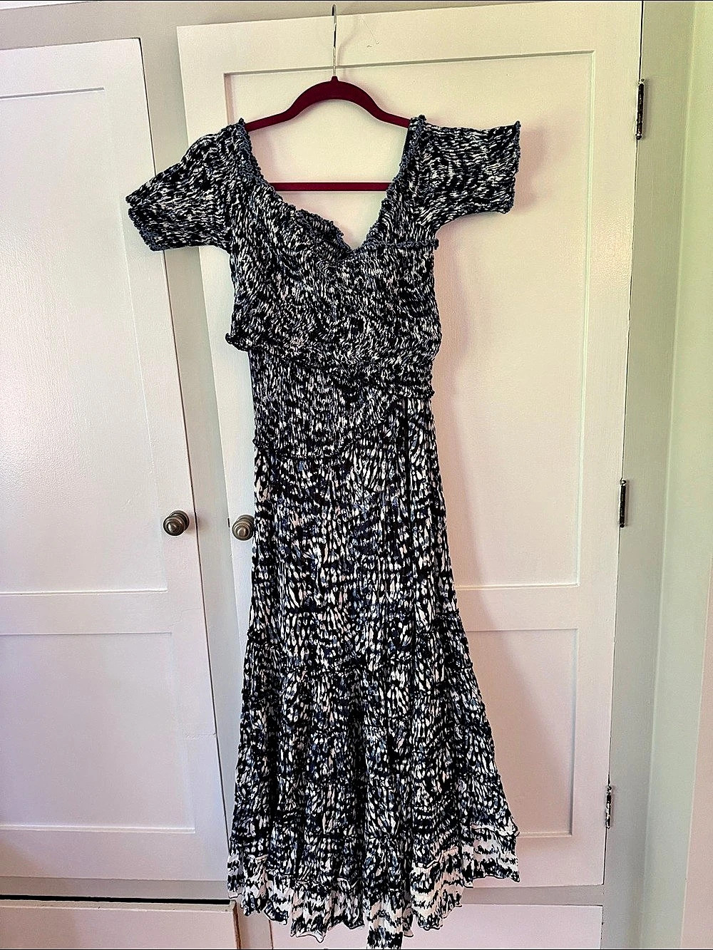 Poupette St Barth Batik Navy & White Midi Dress Like New Large wrap top twirl